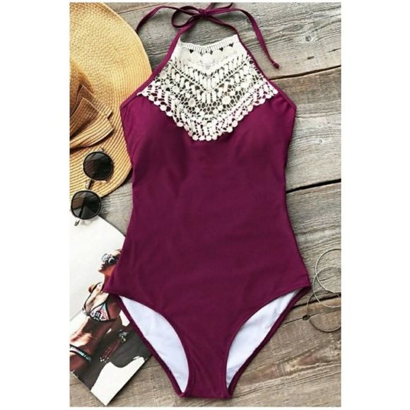 Cupshe Merlot One Piece Boho Crochet Neckl… - Picture 4 of 10